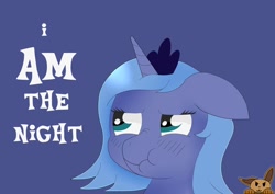 Size: 1280x905 | Tagged: safe, artist:sharpiesketches, character:princess luna, species:pony, blushing, female, filly, i am the night, pouting, simple background, text, woona, younger