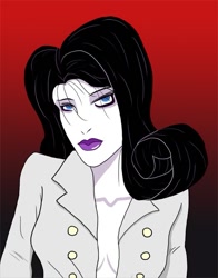 Size: 645x821 | Tagged: safe, artist:jarntazecht, character:rarity, species:human, absolute cleavage, breasts, cleavage, female, gradient background, humanized, patrick nagel, solo