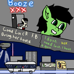 Size: 1440x1440 | Tagged: safe, artist:scotch, oc, oc:filly anon, oc:torch-light, species:pony, airship, bar, city, cityscape, comic, cyborg, dialogue, diaper, female, filly, heterochromia, monorail, night, robot, robot pony, zeppelin