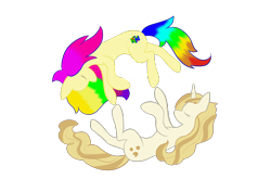 Size: 2480x1754 | Tagged: safe, artist:dumbprincess, character:sweet biscuit, oc, oc:rainbowtashie, species:earth pony, species:pony, species:unicorn, duo, duo female, female, yin-yang