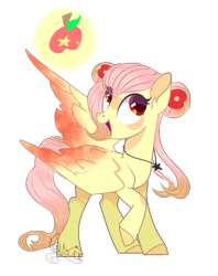 Size: 795x1005 | Tagged: safe, artist:6sixfans2, artist:teepew, base used, oc, oc only, oc:apple star, parent:big macintosh, parent:fluttershy, parents:fluttermac, species:pegasus, species:pony, colored wings, colored wingtips, cutie mark, female, hair bun, jewelry, necklace, not fluttershy, offspring, red eyes, simple background, solo, transparent background