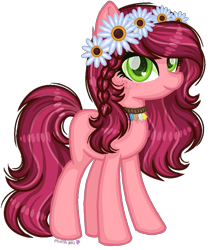 Size: 821x974 | Tagged: safe, artist:fantarianna, character:gloriosa daisy, species:earth pony, species:pony, braid, equestria girls ponified, female, floral head wreath, flower, flower in hair, freckles, geode of fauna, geode of shielding, geode of sugar bombs, geode of super speed, geode of super strength, heart eyes, jewelry, magical geodes, mare, necklace, ponified, simple background, solo, transparent background, wingding eyes