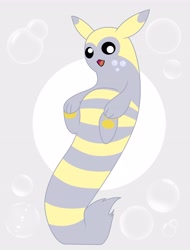 Size: 3177x4177 | Tagged: safe, artist:alexkingofthedamned, character:derpy hooves, abstract background, bubble, crossover, female, furret, gray background, my little pokémon, pokefied, pokémon, simple background, solo, species swap
