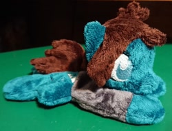 Size: 600x459 | Tagged: safe, artist:plushbyanto, species:earth pony, species:pony, beanie (plushie), bring me the horizon, clothing, commission, irl, male, photo, plushie, ponified, prone, shirt, solo, stallion, tom sykes