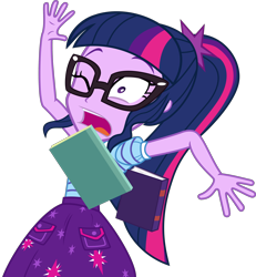 Size: 3000x3251 | Tagged: safe, artist:steyrrdash, character:twilight sparkle, character:twilight sparkle (scitwi), species:eqg human, episode:stressed in show, g4, my little pony: equestria girls, my little pony:equestria girls, book, female, one eye closed, shrunken pupils, simple background, solo, transparent background, vector