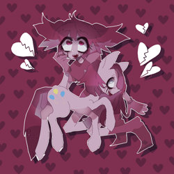 Size: 1072x1074 | Tagged: safe, artist:t-0-rtured, character:pinkamena diane pie, character:pinkie pie, species:earth pony, species:pony, abstract background, crossover, female, makeup, mare, pink, running makeup, spinel (steven universe), steven universe, steven universe: the movie