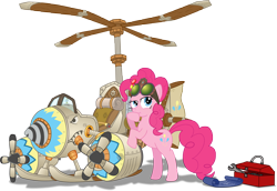 Size: 7000x4806 | Tagged: safe, artist:starbolt-81, character:pinkie pie, absurd resolution, crossover, flying machine, helicopter, steampunk, turbo-charged flying machine, warcraft, world of warcraft