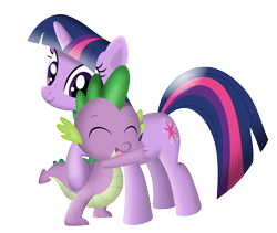 Size: 972x822 | Tagged: safe, artist:tgolyi, character:spike, character:twilight sparkle, character:twilight sparkle (unicorn), species:dragon, species:pony, species:unicorn, cute, female, hug, male, mare, show accurate, simple background, spikelove, transparent background