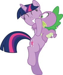 Size: 821x973 | Tagged: safe, artist:tgolyi, character:spike, character:twilight sparkle, character:twilight sparkle (unicorn), species:pony, species:unicorn, episode:the crystal empire, g4, my little pony: friendship is magic, bipedal, cute, female, happy, hug, i wasn't prepared for this, mare, simple background, spikelove, transparent background, twiabetes, vector