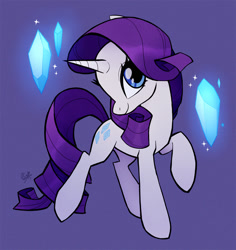 Size: 1000x1058 | Tagged: safe, artist:rollingrabbit, character:rarity, species:pony, species:unicorn, crystal, cute, female, mare, purple background, raribetes, simple background, solo