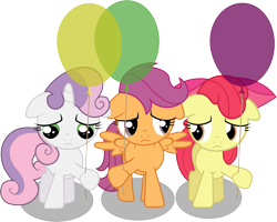 Size: 4460x3572 | Tagged: safe, artist:chrispy248, character:apple bloom, character:scootaloo, character:sweetie belle, balloon, cutie mark crusaders, sad, simple background, transparent background, vector