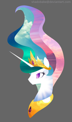 Size: 1000x1700 | Tagged: safe, artist:shadobabe, character:princess celestia, species:alicorn, species:pony, bust, female, gray background, mare, portrait, simple background, solo, texture