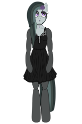 Size: 3200x4800 | Tagged: safe, alternate version, artist:fascismnotincluded, character:marble pie, species:anthro, species:unguligrade anthro, alternate hairstyle, arm hooves, choker, clothing, dress, evening gloves, eyeshadow, female, flower, flower in hair, gloves, goth, high res, lipstick, long gloves, makeup, simple background, socks, solo, stockings, thigh highs, transparent background, vector