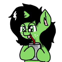Size: 1440x1440 | Tagged: safe, artist:scotch, oc, oc:filly anon, species:pony, species:unicorn, boomer, female, filly, freckles, juice, juice box, monster energy