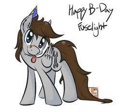 Size: 805x739 | Tagged: safe, artist:helhoof, oc, oc:fuselight, species:pegasus, species:pony, ask fuselight, clothing, hat, male, party hat, solo, stallion, tongue out