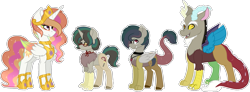Size: 2053x755 | Tagged: safe, artist:king-justin, character:discord, character:princess celestia, parent:discord, parent:princess celestia, parents:dislestia, ship:dislestia, family, female, hybrid, interspecies offspring, male, offspring, shipping, straight