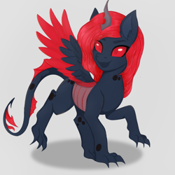 Size: 800x800 | Tagged: safe, artist:bellfa, oc, oc only, oc:king phoenix embers, species:changeling, species:dracony, species:dragon, species:pony, hybrid, male, red and black oc, red changeling, solo, ych result
