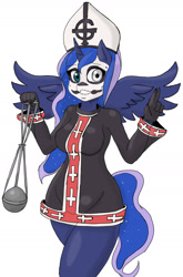 Size: 1333x2019 | Tagged: safe, artist:tiroil, character:princess luna, species:alicorn, species:anthro, species:pony, clothing, costume, crossover, female, ghost, ghost (band), ghost bc, halloween, halloween costume, holiday, mare, metal, musician, papa emeritus ii, simple background, solo, white background