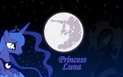 Size: 1920x1200 | Tagged: safe, artist:nicolasnsane, edit, character:princess luna, species:alicorn, species:pony, ethereal mane, female, frown, full moon, galaxy mane, mare, mare in the moon, moon, night, sad, solo, stars, vector, wallpaper, wallpaper edit