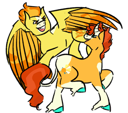 Size: 1063x945 | Tagged: safe, artist:lieutenantcactus, character:spitfire, character:sunburst, species:pony, cousins, family, foal, headcanon