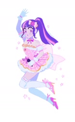 Size: 1480x2394 | Tagged: safe, artist:vilkadvanoli, character:twilight sparkle, my little pony:equestria girls, clothing, cosplay, costume, dress, female, idol, love live! school idol project, microphone, ponytail, ribbon, solo
