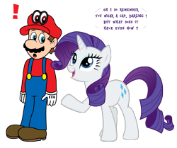 Size: 977x818 | Tagged: safe, artist:zefrenchm, character:rarity, species:human, species:pony, species:unicorn, cappy (mario), crossover, mario, simple background, super mario odyssey, transparent background