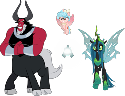 Size: 1021x783 | Tagged: safe, artist:lincolnbrewsterfan, character:cozy glow, character:lord tirek, character:queen chrysalis, species:alicorn, species:centaur, species:changeling, species:pony, episode:the ending of the end, g4, my little pony: friendship is magic, .svg available, alicornified, bell, changeling queen, cozycorn, evil grin, female, filly, grin, grogar's bell, male, race swap, simple background, smiling, transparent background, ultimate chrysalis, vector