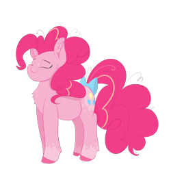 Size: 3200x3200 | Tagged: safe, artist:nyota71, character:pinkie pie, species:earth pony, species:pony, g5 leak, bow, colored hooves, eyes closed, female, pinkie pie (g5), redesign, simple background, solo, spots, tail bow, transparent background