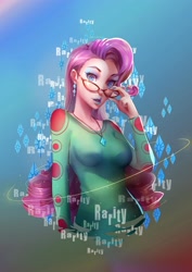 Size: 1409x1993 | Tagged: safe, artist:animesoul, character:rarity, my little pony:equestria girls, cutie mark, ear piercing, earring, female, glasses, jewelry, looking at you, necklace, piercing, solo