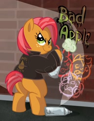 Size: 1024x1326 | Tagged: safe, artist:buckingawesomeart, character:apple bloom, character:babs seed, character:scootaloo, character:sweetie belle, species:earth pony, species:pony, episode:one bad apple, g4, my little pony: friendship is magic, bad girl, bipedal, clothing, female, filly, graffiti, jacket, leather jacket, solo, spray paint