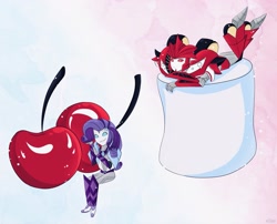 Size: 3393x2742 | Tagged: safe, artist:elioo, character:rarity, my little pony:equestria girls, cherry, crossover, cybertronian, decepticon, food, knockout, marshmallow, transformers, transformers prime