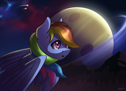 Size: 3587x2583 | Tagged: safe, artist:nookprint, character:rainbow dash, species:pegasus, species:pony, female, night, open mouth, planet, sky, solo, stars