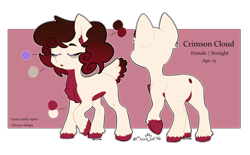 Size: 1672x1035 | Tagged: safe, artist:moonwolf96, oc, oc:crimson cloud, species:deer, species:pony, eyes closed, female, mare, original species, reference sheet, solo