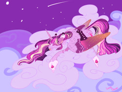 Size: 1400x1050 | Tagged: safe, artist:luna dave, character:twilight sparkle, character:twilight sparkle (alicorn), species:alicorn, species:pony, alternate hairstyle, cloud, colored hooves, colored wings, eyes closed, female, freckles, lying on a cloud, mare, prone, realistic horse legs, realistic wings, spotted, tongue out, unshorn fetlocks, wing fluff, wings