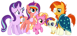 Size: 1280x595 | Tagged: safe, artist:mlptmntdisneykauane, character:luster dawn, character:starlight glimmer, character:sunburst, oc, oc:morning star, oc:starshine mighty, parent:starlight glimmer, parent:sunburst, parents:starburst, species:pony, species:unicorn, ship:starburst, colt, family, female, filly, filly luster dawn, luster dawn is starlight's and sunburst's daughter, male, mare, offspring, shipping, simple background, stallion, straight, transparent background, younger