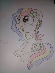 Size: 2448x3264 | Tagged: safe, artist:swivel starsong, part of a set, oc, oc only, oc:pearl shine, species:pegasus, species:pony, nation ponies, female, mare, philippines, ponified, project seaponycon, sitting, smiling, solo, traditional art