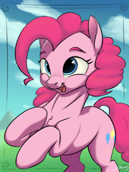 Size: 1500x2000 | Tagged: safe, artist:silverhopexiii, character:pinkie pie, species:earth pony, species:pony, cloud, cute, diapinkes, female, mare, open mouth, smiling, solo