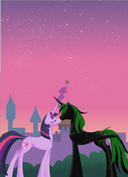 Size: 1700x2338 | Tagged: safe, artist:whitewing1, character:twilight sparkle, oc, species:alicorn, species:pony, canon x oc, female, kissing, male, stallion, straight