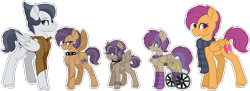 Size: 1024x372 | Tagged: safe, artist:king-justin, character:rumble, character:scootaloo, parent:rumble, parent:scootaloo, parents:rumbloo, ship:rumbloo, clothing, family, female, male, offspring, scarf, shipping, simple background, socks, straight, striped socks, transparent background