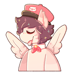 Size: 1190x1248 | Tagged: safe, artist:rigbythememe, oc, oc only, oc:dandyletters (rigbythememe), species:pegasus, species:pony, bust, clothing, eyes closed, hat, male, simple background, solo, stallion, tongue out, transparent background