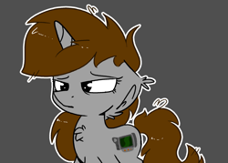 Size: 2100x1500 | Tagged: safe, artist:northwindsmlp, oc, oc only, oc:littlepip, species:pony, species:unicorn, fallout equestria, chest fluff, chibi, fanfic, fanfic art, female, gray background, horn, mare, simple background, sleepy, solo