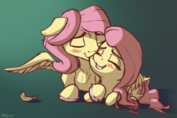 Size: 1839x1231 | Tagged: safe, artist:nookprint, character:fluttershy, species:pegasus, species:pony, adorascotch, blushing, butterscotch, cuddling, cute, duo, eyes closed, female, flutterscotch, male, mare, ponidox, rule 63, rule63betes, self ponidox, selfcest, shipping, shyabetes, smiling, stallion, straight