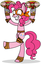 Size: 1464x2304 | Tagged: safe, artist:mlptmntdisneykauane, character:pinkie pie, species:earth pony, species:pony, bandage, bipedal, female, grin, hooves, mare, michelangelo, simple background, smiling, solo, teenage mutant ninja turtles, tmnt 2012, transparent background, weapon