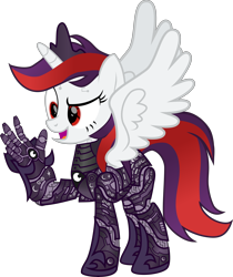 Size: 9000x10692 | Tagged: safe, artist:lincolnbrewsterfan, oc, oc:blackjack, species:alicorn, species:pony, species:unicorn, fallout equestria, fallout equestria: project horizons, cyberpunk, eclipse, fanfic art, glowing eyes, iconian armor, iconium, level 5 (iconium) (project horizons), lunar eclipse, moonlight eclipse (project horizons), simple background, smiling, transparent background, vector