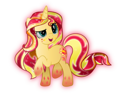 Size: 7272x5555 | Tagged: safe, artist:lincolnbrewsterfan, derpibooru original, character:sunset shimmer, species:crystal pony, species:pony, species:unicorn, .svg available, crystallized, female, glow, rainbow power, rainbow power-ified, simple background, solo, transparent background, vector
