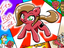 Size: 1024x768 | Tagged: safe, artist:harthric, oc, oc:lovelace, oc:marigold, oc:pun, species:earth pony, species:pony, ask pun, ask, chibi, female, heart eyes, mare, royal guard, solo, starry eyes, wingding eyes