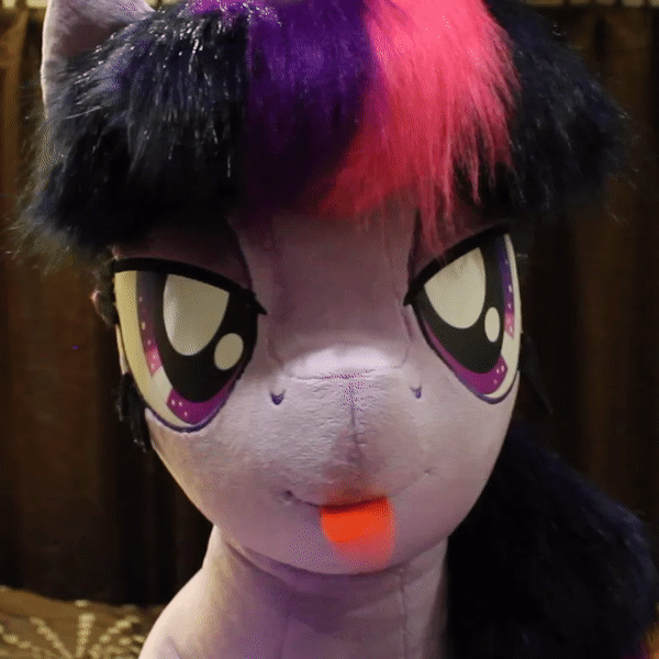 Size: 600x600 | Tagged: safe, artist:ponimalion, character:twilight sparkle, species:pony, species:unicorn, animated, bedroom eyes, female, gif, mare, mlem, plushie, silly, solo, tongue out