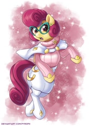 Size: 707x1000 | Tagged: safe, artist:pyropk, character:posey shy, species:pegasus, species:pony, cap, clothing, cosplay, costume, crossover, diamond, female, glasses, hat, mare, meganekko, milf, pokémon, skirt, solo, wicke