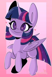 Size: 1384x2048 | Tagged: safe, artist:sakukitty, character:twilight sparkle, character:twilight sparkle (alicorn), species:alicorn, species:pony, abstract background, colored pupils, cute, female, heart, heart eyes, mare, smiling, solo, twiabetes, wingding eyes