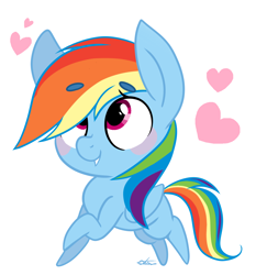 Size: 1280x1376 | Tagged: safe, artist:dddreamdraw, character:rainbow dash, species:pegasus, species:pony, beanbrows, blushing, chibi, cute, dashabetes, eyebrows, female, heart, mare, simple background, solo, white background